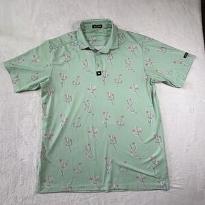 Bad birdie Men's Size XL Prickly Cactus Golf Polo Mint Green Flower Performance
